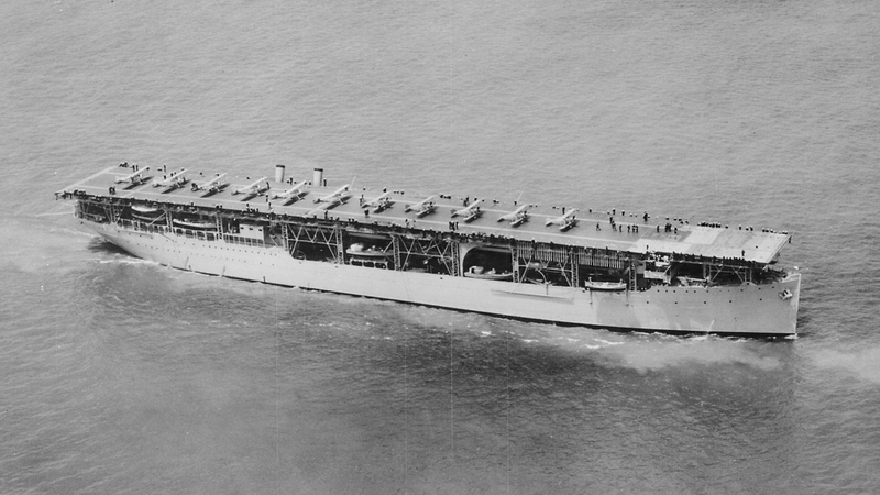 Note the superstructure that was added to create the flight deck... extremely open to both the elements and not conducive to damage control.